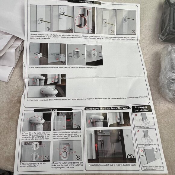 Retractable Gate Baby Pet Safety Gray SG021 55x33 Mesh Easy Install NIOB - Picture 6 of 11